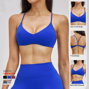 Reggiseno Sportivo da Donna Sexy con Scollo a V e Schiena a Y, 78% Nylon 22% Spandex, Spazzolato, Personalizzabile, per Yoga e <span class=keywords><strong>Palestra</strong></span>, Nuovo <span class=keywords><strong>Blu</strong></span> Viola - Product Image 3