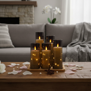 5-Piece Flameless <b>LED</b> Candles Timer Grey <b>Star</b> String Embedded Acrylic Shell Battery Operated Romantic Ambiance Home Decoration - Product Image 4
