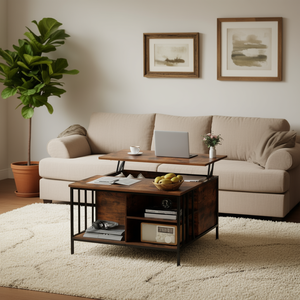 Farmhouse Style Lift Top Coffee <b>Table</b> 31.5 In <b>Adjustable</b> Height Wooden With Iron Frame Living Room Furniture - Product Image 2