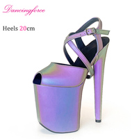Chaussures de pole dance à talons hauts de 20 cm, à bout ouvert, légères, plateforme d'été, talons de strip-teaseuse, sandales lumineuses pour femmes