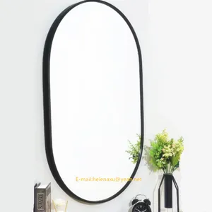 经典药丸形黑色椭圆形镜子40x90铝框浴室客厅卧室壁镜