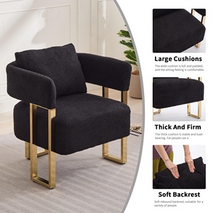 Sillón <span class=keywords><strong>de</strong></span> Lectura Moderno y Ecológico con Cojín <span class=keywords><strong>de</strong></span> Terciopelo Negro y Patas <span class=keywords><strong>de</strong></span> Metal Dorado sin Ruedas para Sala <span class=keywords><strong>de</strong></span> Estar, Dormitorio u Oficina - Product Image 4