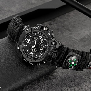 Survival Watch Outdoor Survival Spark Stone Nylon Braided Umbrella Rope Strap Watch Men's Sports Analog Digital Watch Waterproof - Product Image 5