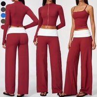 Ensemble de sport pour femme : Veste d'entraînement à manches longues, débardeur de yoga sans manches, pantalon large à revers color block – Idéal pour la gym et le fitness