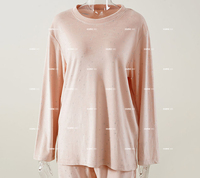 Ensemble de pyjama pour femmes, col rond, vêtements de détente, tenue de nuit respirante, ensemble de vêtements de nuit en velours minky avec étoiles argentées