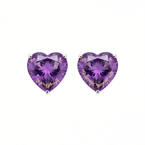 Orecchini a perno E1130 con cuore di diamante viola, montatura a griffe, gioielli romantici da donna per tutti i giorni, con cristallo di ametista - Product Image 1