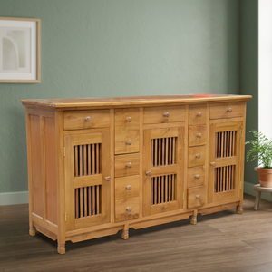 Commode convertible en teck massif naturel avec portes pour salon, design traditionnel et contemporain - Product Image 3