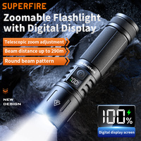 Lampe torche LED SUPERFIRE F1-R 1050LM EDC étanche, zoomable, portée 290M, 15W, 26650, aluminium, rechargeable par USB, mise au point réglable pour l'extérieur