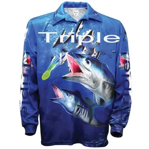 OEM Upf Uv Fishing Shirts Polyester Long Sleeve Breathable Buttons Up Men's Fishing Shirt