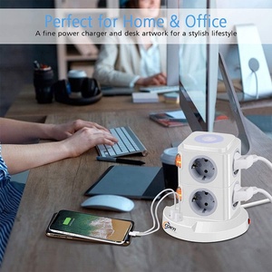 Multi-Socket avec 8 compartiments et 3 ports USB Protection contre les surcharges Court-circuit Noir Tour de prise <span class=keywords><strong>Rallonge</strong></span> rétractable - Product Image 5