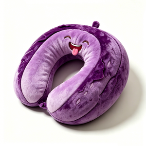 Oreiller de voyage personnalisable en forme d'aubergine mignonne, oreiller de voyage sur le thème de la nourriture, oreiller de voyage aubergine visage souriant - Product Image 3