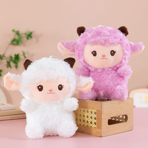 Peluche en <span class=keywords><strong>laine</strong></span> douce à poils bouclés bicolore - Adorable et douce poupée mouton assise, un cadeau avec une touche féminine, un objet décoratif - Product Image 5