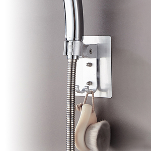 Support mural moderne en aluminium chromé à adhérence forte <span class=keywords><strong>pour</strong></span> pommeau <span class=keywords><strong>de</strong></span> <span class=keywords><strong>douche</strong></span>, support <span class=keywords><strong>de</strong></span> douchette réglable avec 2 crochets <span class=keywords><strong>pour</strong></span> douchette à main - Product Image 4