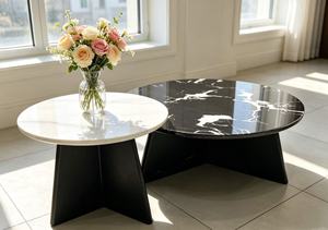 Modern <b>Nesting</b> <b>Coffee</b> <b>Table</b> Set <b>Round</b> Marble Top Metal Frame Contemporary Living Room Furniture - Product Image 3