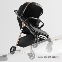 Poussette Enfant Multifonctionnelle avec Roues en PU Type X et Tissu Coton Pliable, Landau de Voyage Extérieur pour Bébé