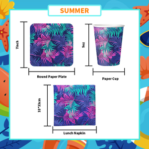 Ensemble D'Assiettes En Papier Jetables Écologiques Feuilles De Palmier Tropicales Colorées Ensemble De Vaisselle De Fête D'Été - Product Image 6