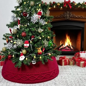 Christmas <b>Tree</b> Ornaments Around White Knitted Christmas <b>Tree</b> <b>Skirt</b> for Holiday Home Scene Arrangement Decoration - Product Image 4