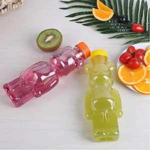 Creative Customize Disposable 500ml/700ml Teddy Bear Shape Clear Empty Juice Plastic Bottle With Aluminum Lid