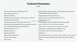 Pembaca Kontrol Akses Biometrik Vena Telapak Tangan Wifi 4G Juan yang Dapat Disesuaikan dengan Kode QR, Sidik Jari, Sistem LINUX & Pembaruan USB OTA - Product Image 6