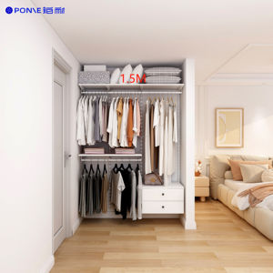 Tủ quần áo <span class=keywords><strong>mini</strong></span> walk-in 1,5 mét tùy chỉnh, một bức tường, toàn bộ bằng kim loại, cửa MDF, cửa trượt, nội thất phòng ngủ hiện đại - Product Image 1