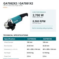 Meuleuse d'angle filaire robuste ForMakita GA7082X2 GA7081X2 2700W 180mm 8500 tr/min pour la découpe et le meulage du métal