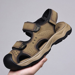 Sandales d'extérieur pour hommes, bout fermé, fermeture Velcro, anti-collision, pour la plage, gris et jaune, 8621 - Product Image 1
