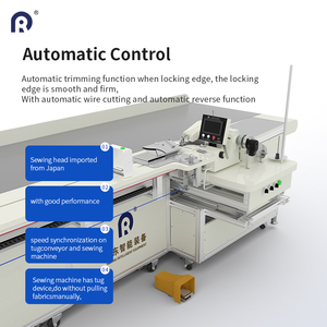 Máquina de coser industrial de cama plana de cinco hilos de alto rendimiento con alimentación automática, cabezal motorizado para empalme de cortinas y puntada de seguridad. - Product Image 3