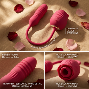 Vibrador de Rosa Telescópico con Succión y Vibración, Recargable por USB, 10 Frecuencias, 100% Impermeable, Juguetes Sexuales - Product Image 4