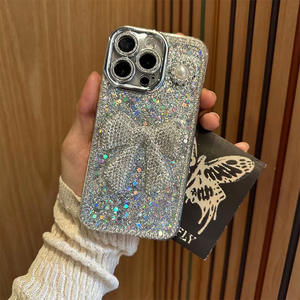 Custodia per telefono di lusso da donna con fiocco di diamanti glitterato glitterato per <span class=keywords><strong>iPhone</strong></span> 16 15 14 13 12 <span class=keywords><strong>11</strong></span> Cover protettiva - Product Image 1