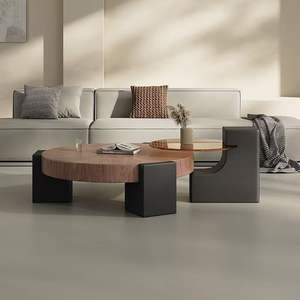 Mesa de Centro Minimalista Italiana Redonda de Madera de Nogal, Mesa Auxiliar en Forma de L para Sala de Estar, Muebles para el Hogar - Product Image 1