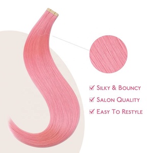Extensions de cheveux brésiliens vierges doublement étirés, qualité supérieure, naturels Remy, 50g/paquet, pointes pleines, double trame machine, couleur rose - Product Image 4