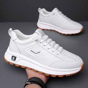 Nouvelles Chaussures Décontractées Homme 2026 en Cuir Pur, Semelle EVA en Maille Blanche Souple, Baskets Chunky à Lacets, Grandes Tailles 45 46, Fabrication Personnalisée Usine Jinjiang - Product Image 2