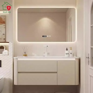 Modern Solid Wood & Melamine Board Bathroom Vanity Set <b>with</b> Integrated Ceramic Basin Wall-<b>Mounted</b> Vanity Combo <b>with</b> Mirror - Product Image 3