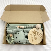 Singrain — ensemble cadeau pour bébé, 5 pièces, couverture pour bébé avec tête de lapin, anneau de dentition, sucette, chaîne en coton, bavoir, tableau en bois, idée cadeau