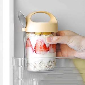 Vaso <span class=keywords><strong>de</strong></span> yogur <span class=keywords><strong>Boca</strong></span> grande Tarro sellado Durante la noche Avena Batido Taza Cereal con cuchara Taza <span class=keywords><strong>de</strong></span> desayuno - Product Image 2