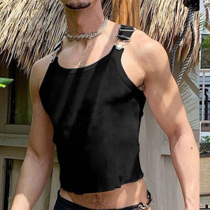 Nuovi arrivi <span class=keywords><strong>Top</strong></span> corto da uomo con cinturino con fibbia alla moda Sexy in cotone da palestra canotta a coste estive Hot vendita camicie Casual Hip Hop - Product Image 2