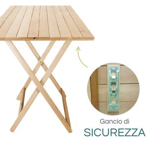 <b>Folding</b> Wooden <b>Dining</b> Set With Rectangular <b>Table</b> And 2 Chairs Natural Color 80x60x72 Cm Outdoor Patio Furniture - Product Image 4