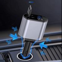 Pengisi Daya Mobil Listrik PD Retractable 4-in-1 Pengisian Cepat 2 Port USB & Kompatibilitas Kamera 65W Adaptor Universal
