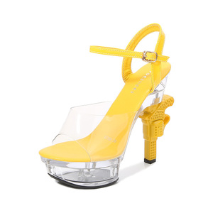 Sandalias de Verano con Punta Abierta, Estilo Único y Moderno, con Tacones Altos con Cristales y Detalles Metálicos, Correa Transparente, para Cualquier Ocasión, Extremadamente Sexys - Product Image 6