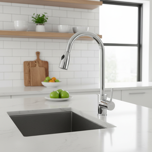 Robinet de cuisine monocommande moderne PRS01 avec cartouche céramique 40 mm, économie d'eau, raccords en laiton, mélangeur d'évier en spirale, à poser sur comptoir - Product Image 3