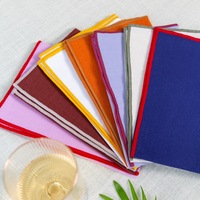 Serviettes en lin douces multicolores à bords colorés, lavables, personnalisables, pour décoration de mariage et de banquet, sets de table en lin