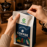 Sachet de café à fond plat imprimé sur mesure, pochette verticale refermable à huit soudures latérales, emballage pour grains de café, sac en aluminium de qualité alimentaire