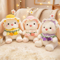 Peluche Lapin Blanc Kawaii avec Fleur au Crochet pour Filles