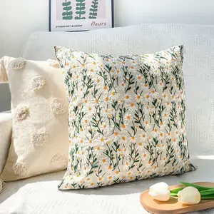 Capa de almofada azul flor, capa de travesseiro da série de design floral impresso para sofá/cama