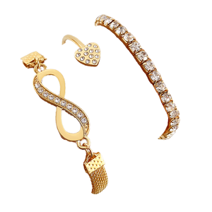 سوار نسائي فاخر مخصص متعدد الطبقات مرصع بالكريستال والأحجار الكريمة بتصميم قلب لا نهائي مطلي بالذهب من سبائك الزنك - Product Image 1