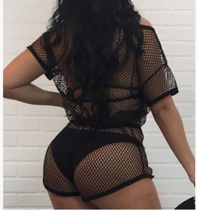 Copricostume da Spiaggia in <span class=keywords><strong>Rete</strong></span> Traforata, <span class=keywords><strong>Tuta</strong></span> Corta <span class=keywords><strong>a</strong></span> Maniche Corte, Pantaloni Bikini, Copricostume da Bagno, Abbigliamento da Spiaggia - Product Image 2