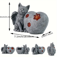 Ange solaire chat et coeur résine Sculpture lumière rougeoyante patte et fleur détail jardin décoratif animal mémorial cadeau d'affaires