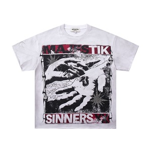 Camiseta Oversize para Hombre, 100% Algodón Lavado, Estilo Vintage Americano, Transpirable, con Estampado de Manos de Los Sinverdes - Product Image 3