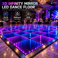 Dalles de sol LED 3D à effet miroir infini 12x12 pixels en verre trempé IP55 étanche pour scène de mariage, fête, club