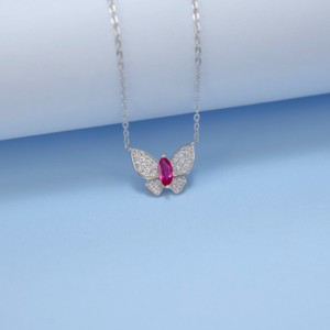 925 silver cultivated ruby butterfly pendant necklace - Product Image 4